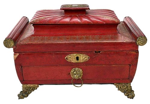 A Fine Classical Leather and Parcel Gilt Jewelry Box