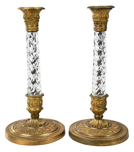 Pair of Glass and Gilt Candlesticks