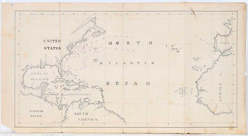 19th Century Manuscript Map of the Atlantic
