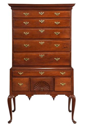 Connecticut Queen Anne Fan Carved Cherry High Chest