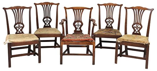 Assembled Set of Five Chippendale Dining Chairs