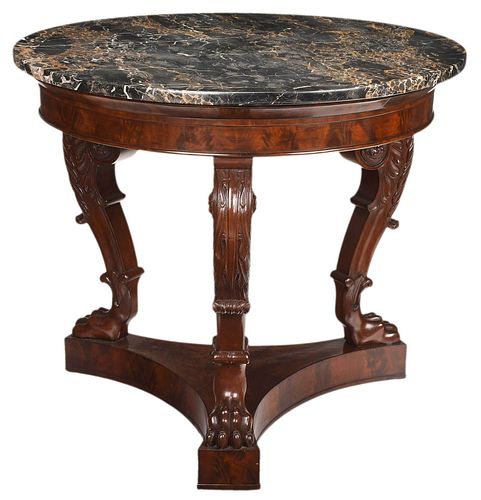 Fine Classical Carved Mahogany Marble Top Table, Karolik Provenance