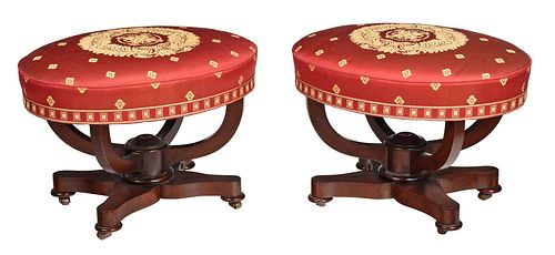 Fine Pair American Classical Upholstered Footstools