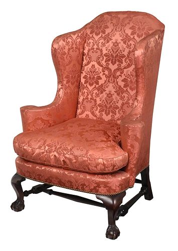 Newport Chippendale Style Carved Mahogany Easy Chair