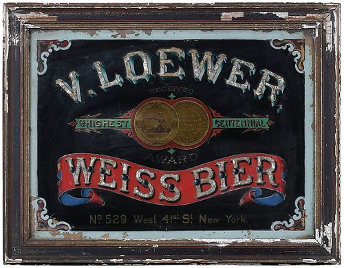 Valentine Loewer Weiss Beer Reverse Glass Sign