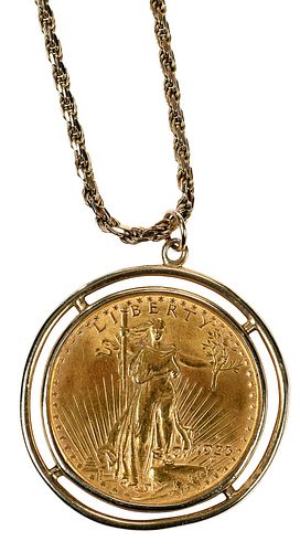 1923-D St. Gaudens Gold Double Eagle Coin on Chain