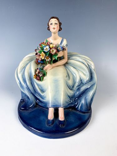 1930's Lady With Flowers Porcelain Figurine