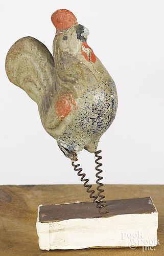 Chalkware rooster squeak toy, 19th c., 5'' h.