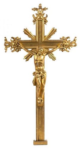 A Baroque Carved Giltwood Corpus Christi Height 58 inches.