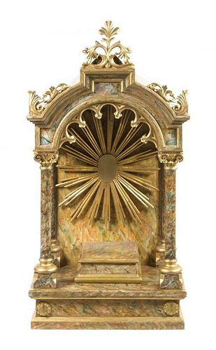 A Continental Gilt and Faux Marble Painted Wood Altarpiece Height 49 3/4 x width 25 1/2 x depth 17 inches.