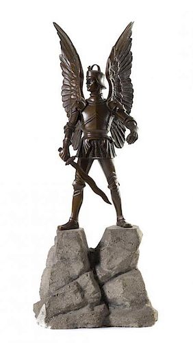 A Continental Bronze Figure of Archangel Michael Height 18 inches.