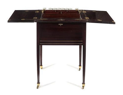 A Regency Style Brass Mounted Mahogany Bar Cart Height 30 inches.