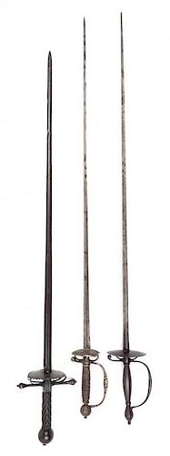 Three Continental Rapiers Length of longest 38 3/4 inches.