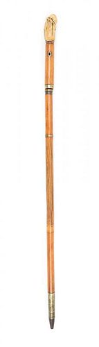 A Bone Mounted Bamboo Sword Cane Length of longer 38 1/2 inches.