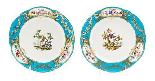 A Pair of Sevres Porcelain Ornithological Plates Diameter 9 5/8 inches.