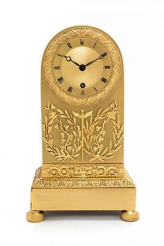 An Empire Gilt Bronze Mantel Clock Height 13 inches.