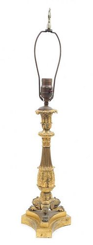A Louis Philippe Style Gilt Bronze Candlestick Height 26 1/2 inches.