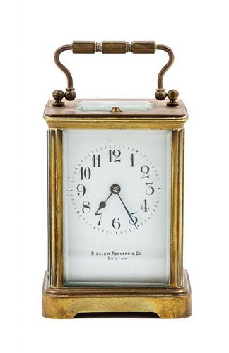 * A French Gilt Bronze Carriage Clock Height 5 1/8 inches.