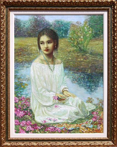 Di Li Feng, Portrait of a Girl by the River, Oil on Canvas