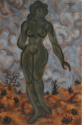 Laurent Marcel Salinas, Untitled - Dark Nude in Field, Oil on Canvas