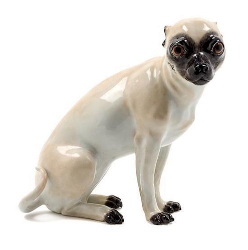 A Meissen Porcelain Model of a Pug Height 7 inches.