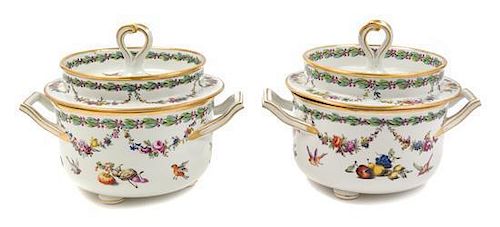 A Pair of Vienna Porcelain Fruit Coolers Width over handles 9 3/4 inches.