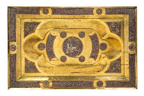 A Syrian Metal-Inlaid Brass Tray 21 x 17 3/4 inches.