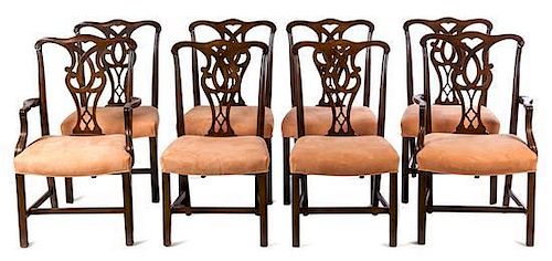A Set of Eight George III Style Mahogany Dining Chairs Height 39 1/4 inches.