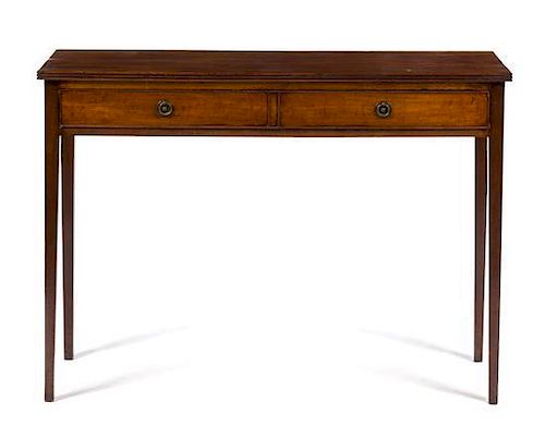 A Regency Style Mahogany Console Table Height 30 1/4 x width 41 3/4 x depth 13 3/8 inches.
