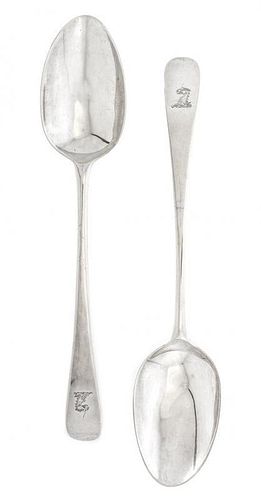 A Pair of George III Silver Table Spoons, Hester Bateman, London, 1783, the handles decorated with a griffin's head erased.