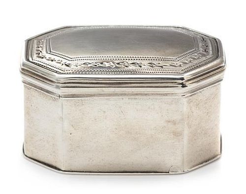 A George III Silver Nutmeg Grater, Hester Bateman, London, 1790, of rectangular form with canted corners.