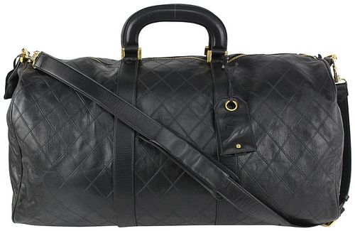 CHANEL BLACK QUILTED LAMBSKIN BOSTON DUFFLE WITH STRAP