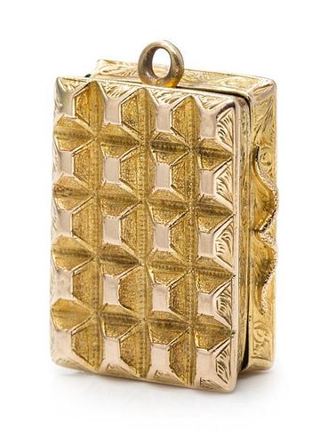 A 14 Karat Gold Vinaigrette, , the case worked to show a coffered design.