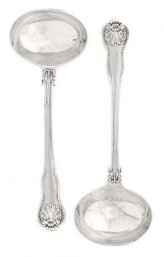 A Pair of William IV Silver Sauce Ladles, William Traies, London, 1832, in the King's Husk pattern, engraved with crests.