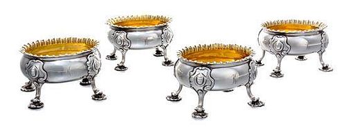 An Assembled Set of Four George III Silver Salt Cellars, London, 1772 & 1811, comprising a Robert Hennell I, 1772 pair and a lat