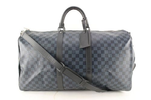LOUIS VUITTON DAMIER COBALT KEEPALL BANDOULIERE 55 DUFFLE WITH STRAP