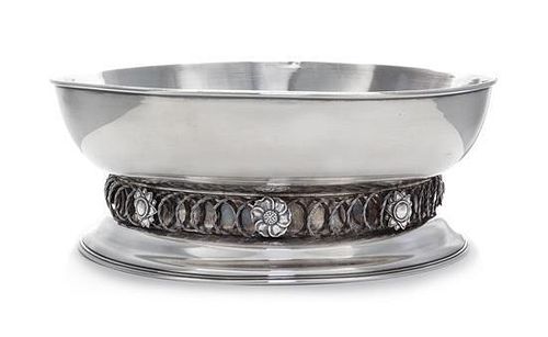 * A German Silver Centerpiece Bowl, Hermann Ehrenlechner, Dresden, Early 20th Century, the circular bowl raised on a short stem