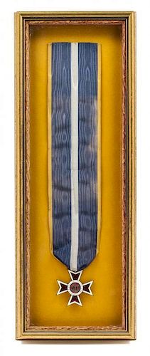 A Royal Order of the Crown of Romania Height of frame 23 1/4 x width 9 inches.