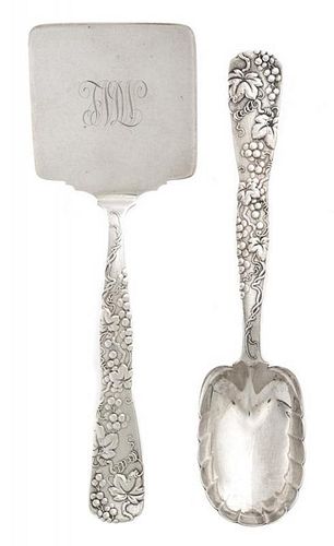 Two American Silver Flatware Servers, Tiffany & Co., New York, NY, Vine pattern, one engraved with a script monogram.