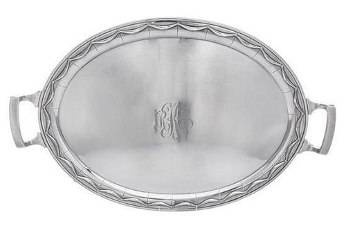 An American Silver Tray, Tiffany & Co., New York, NY, Circa 1950, the center engraved with the script monogram RKS.