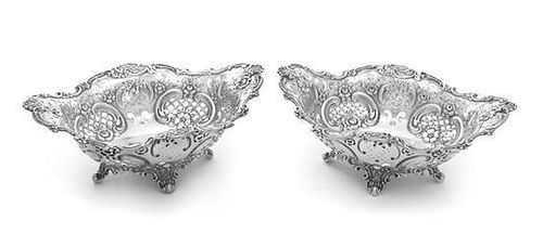 * A Pair of American Silver Serving Bowls, Tiffany & Co., New York, NY, of oval form, having pierced sides with applied foliate