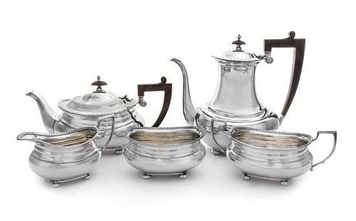 An American Silver Five-Piece Coffee and Tea Service, Gorham Mfg. Co., Providence, RI, 20th Century, comprising a coffee pot, a