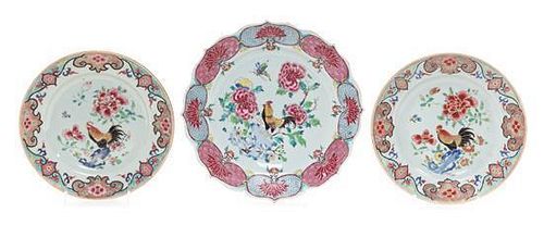 * Three Chinese Export Famille Rose Porcelain Plates Width of largest 10 7/8 inches.