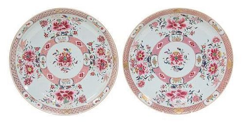 * A Pair of Chinese Export Famille Rose Porcelain Chargers Diameter 14 inches.
