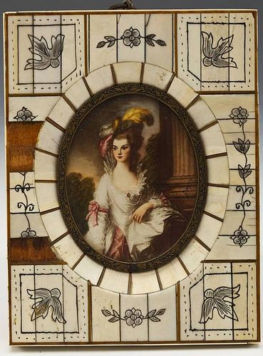 Miniature Portrait of Lady in Ivory Frame