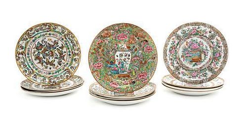 A Group of Twelve Chinese Export Rose Canton Porcelain Plates Diameter of each 8 3/8 inches.