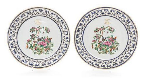 * A Pair of Chinese Export Porcelain Plates Diameter of each 9 3/4 inches.