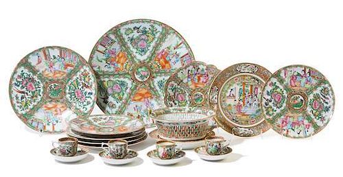 A Group of Seven Rose Medallion Porcelain Plates Diameter of largest 9 3/4 inches.