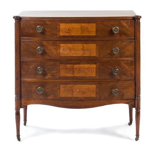 A Federal Mahogany Chest of Drawers Height 38 3/4 x width 39 1/4 x 18 1/2 inches (open).