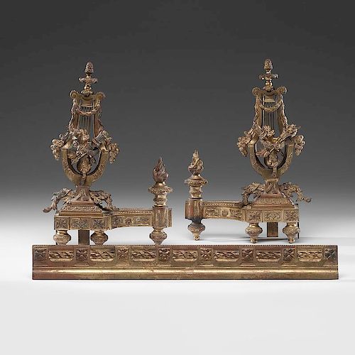 French Gilt-Bronze Chenets and Fender